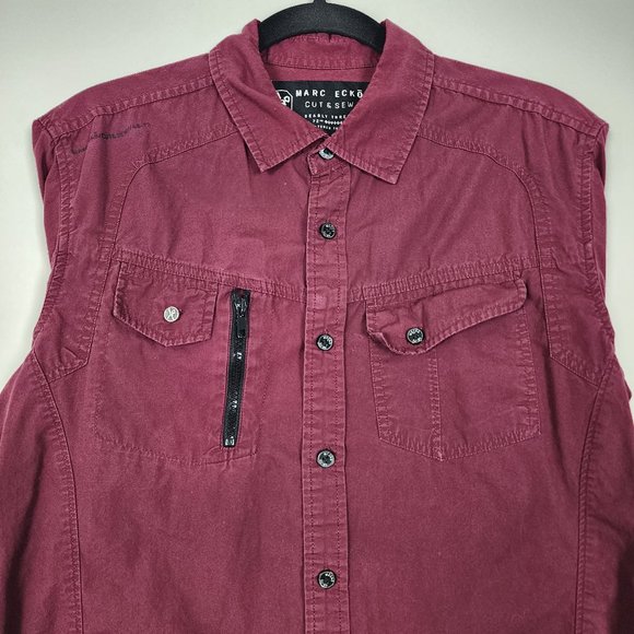Marc Ecko Cut Sew 100% Cotton Burgundy Mens Medium Short Sleeve Button Shirt - Picture 3 of 10